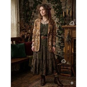 Vintage Blazer Jacket Boho Cottage‎ Naturalist Earthy Women Size 16 Stretchy